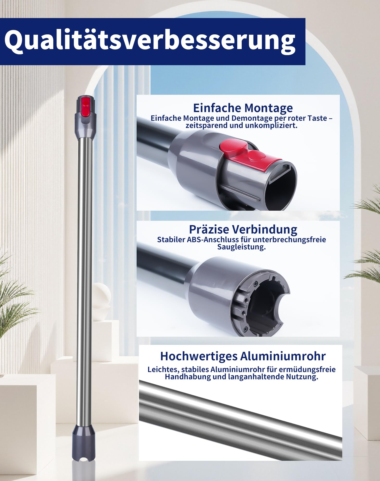 Verlängerungsrohr für Dyson V12 Detect Slim / V10 Digital Slim Stabstaubsauger, 74 cm Aluminium Teleskoprohr mit Schnellspanner, Ersatz Saugrohr 971518-12 (Anthrazit)