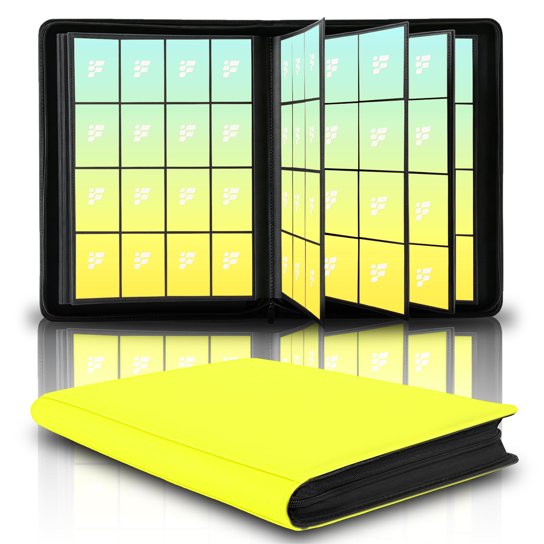 1000+ Pockets Trading Card Binder, 16 Pockets Trading Card Binder Ringless Side Loading Trading Card Album Folder for TCG,MTG,Sports Cards(Yellow-1)