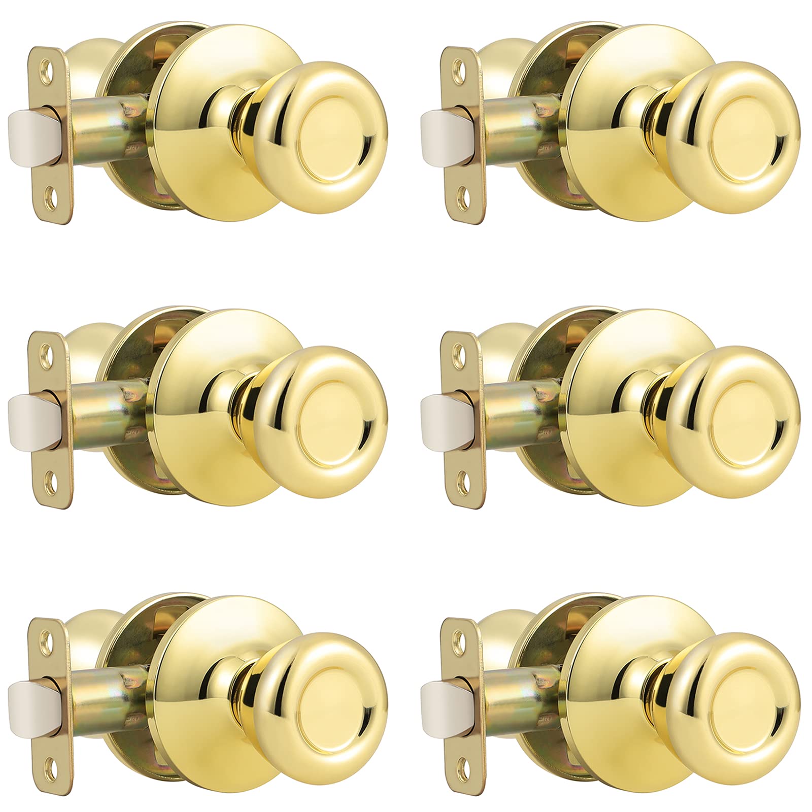 GOBEKOR Passage Door Knobs - 2 Pack Polished Brass -22