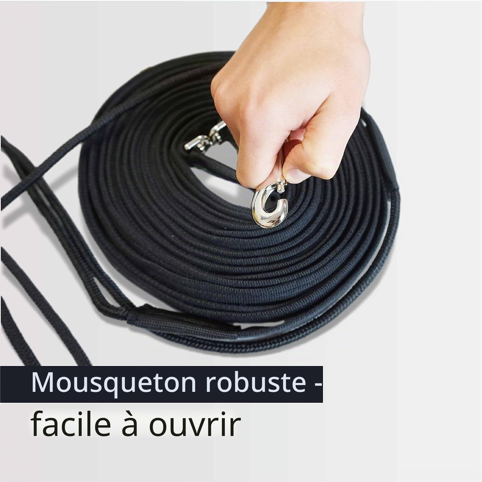 Laisse double longe pour cheval, idéale pour le travail au sol, pour la gymnastique, longueur : 16 m (1 double longe, noir)
