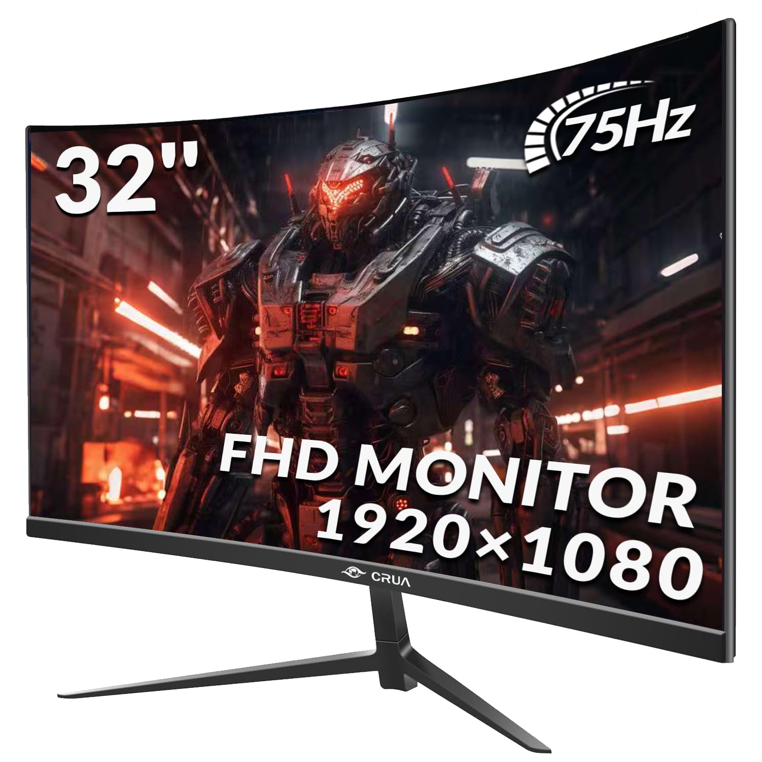 CRUA Curved Gaming Monitor 32 Zoll 75HZ,PC Monitor 1080P, Curved monitor1500R Rahmenloses VA Screen 99% sRGB Professional Color Gamut Computer Monitor, 1msGTG with FreeSync, Low Blue Light, VESA