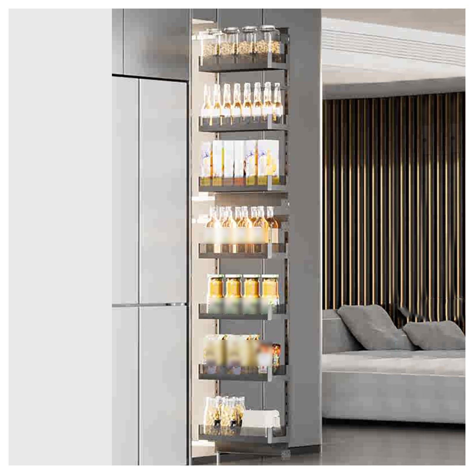 Organizer estraibile a 7 livelli con strisce separatrici, scaffale salvaspazio per cucina, bagno e dispensa