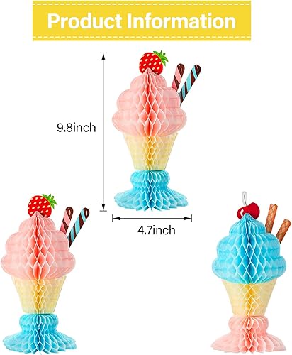 Miniatura 3 de Outus Centro de mesa de helado de panal de abeja de 4 piezas, centro de mesa de helado, decoraciones de fiesta para verano, cumpleaños, suministros