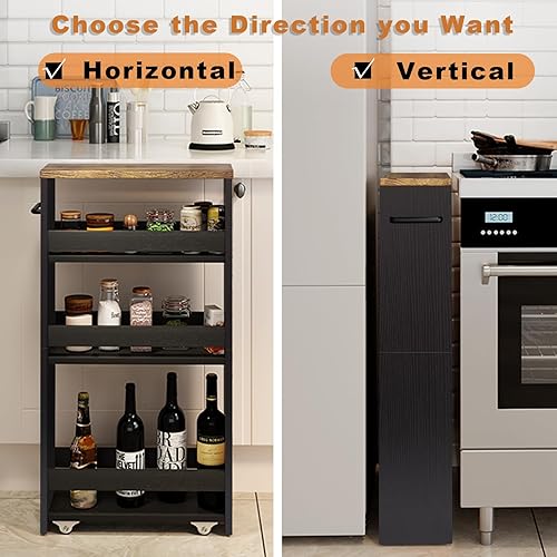 Miniatura 10 de TEAMIX Carrito de almacenamiento delgado blanco de 4 niveles con asa, carrito de almacenamiento deslizante con ruedas, unidad de estantería móvil,