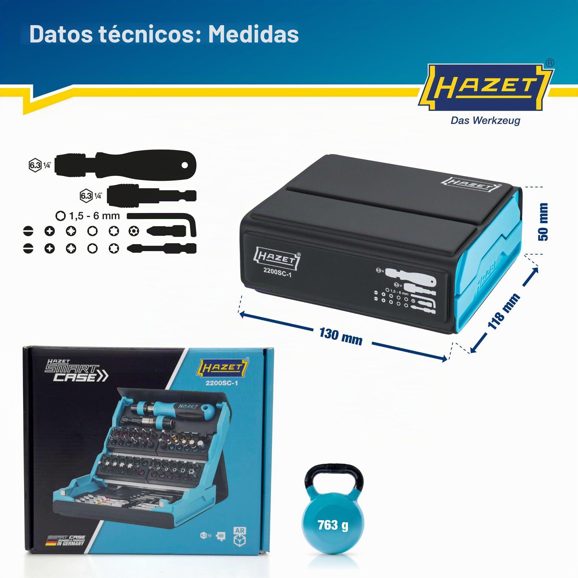 HAZET SmartCase juego de puntas 2200SC-1 I Juego de puntas de 69 piezas, accionamiento: hexagonal 6,3 mm (1/4 pulgada), para uso manual I maletín de herramientas móvil FABRICADO EN ALEMANIA