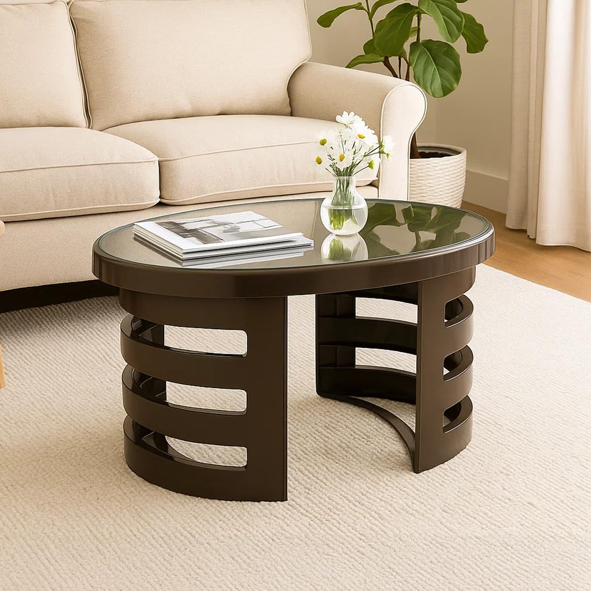 Nilkamal Mystique Center Table with Glass|Ideal for Living Room, Office Reception, Balcony, and Outdoors|Modern Design|Perfect for Serving Snacks and Refreshments (Brown)-image-43
