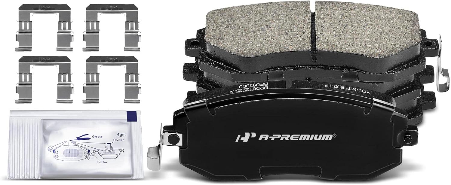 A-Premium Front Ceramic Brake Pads Set Compatible with Subaru and Saab Models - Outback/Legacy/Impreza 2002-2013, Forester 2003-2013, Baja 2003-2006, 9-2X 2005-2006, with Hardware, 4-Pack