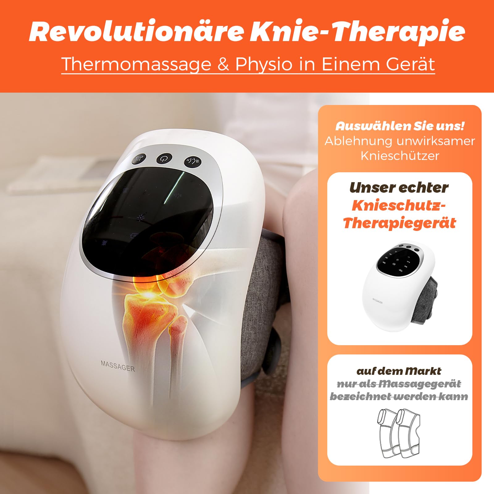 Masajeador para Rodillas – 3 Niveles de Temperatura, Terapia de Luz Roja, Pantalla LCD, Terapia de Calor y Vibración, 7000 RPM, Autonomía 120 Minutos