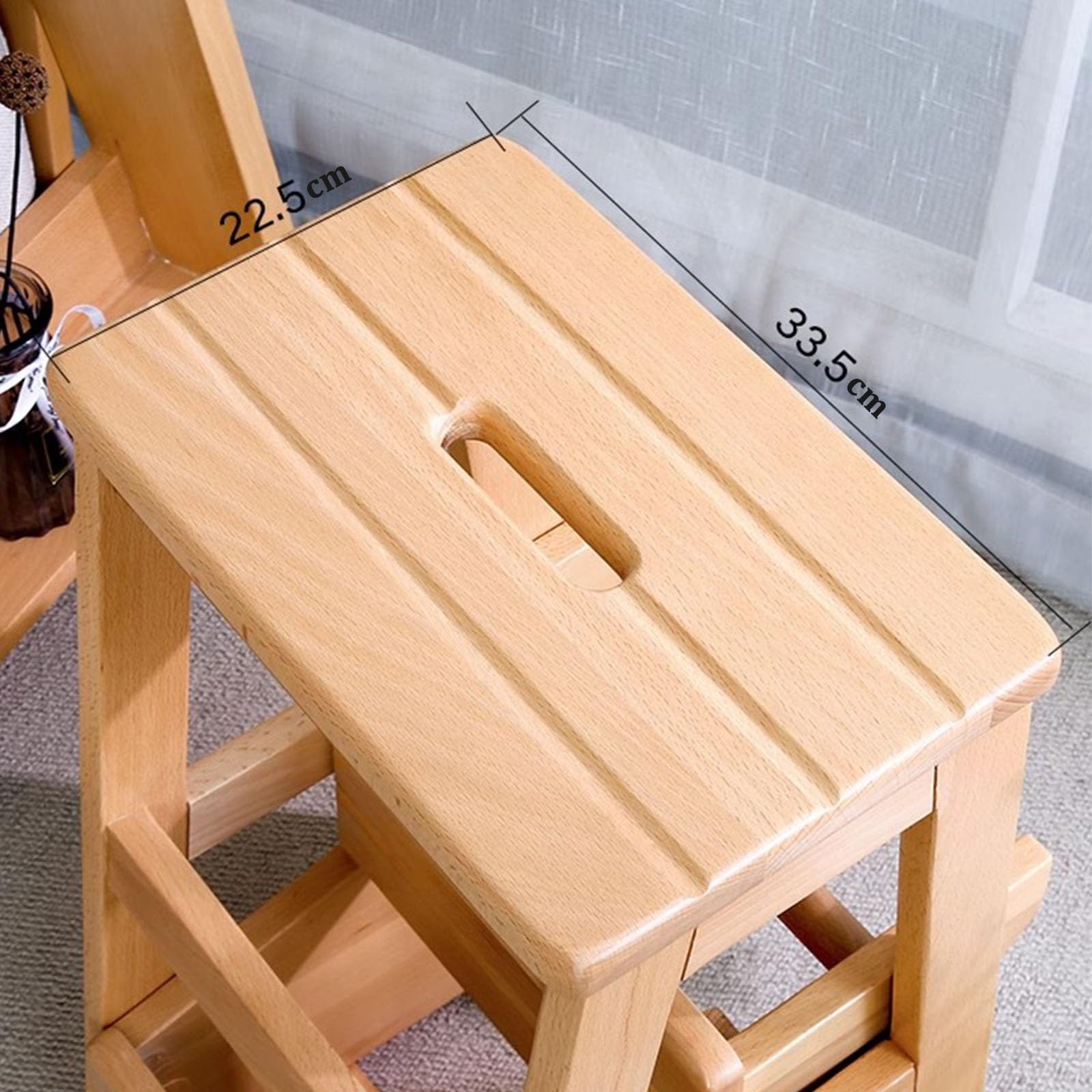Vollmassiver Tritthocker Faltbare Dreistufige Leiter Küchenhochhocker Arbeitshocker Buchenmaterial