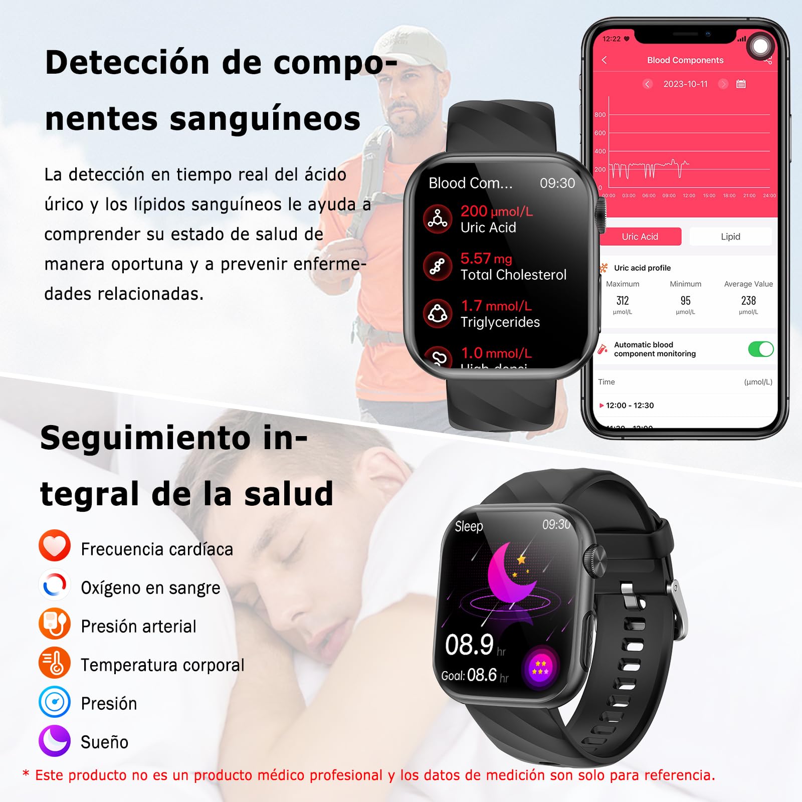 Marsyu Reloj Inteligente con ECG+HRV, Presión Arterial, Sueño, Hombre Mujer | 1,97" AMOLED Reloj Salud con Composición Corporal, Microchequeo, 24H Pulsómetro, SpO2, IMC, Temperatura, Ciclo Menstrual, SOS