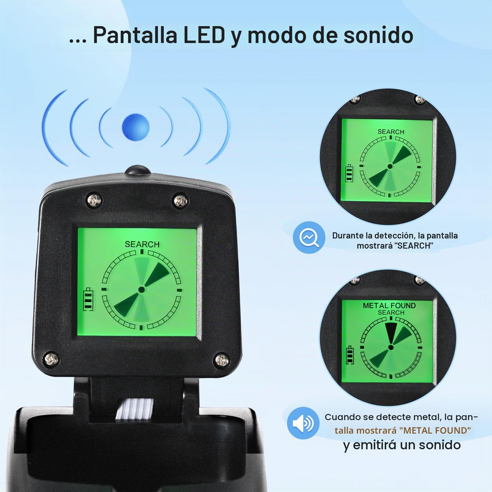 Detector de Metales para Niños, con Pantalla LCD y Bobina de Búsqueda Resistente al Agua, Ideal para Caza de Tesoros y Combing Playa, para Niños de 3 a 12 Años