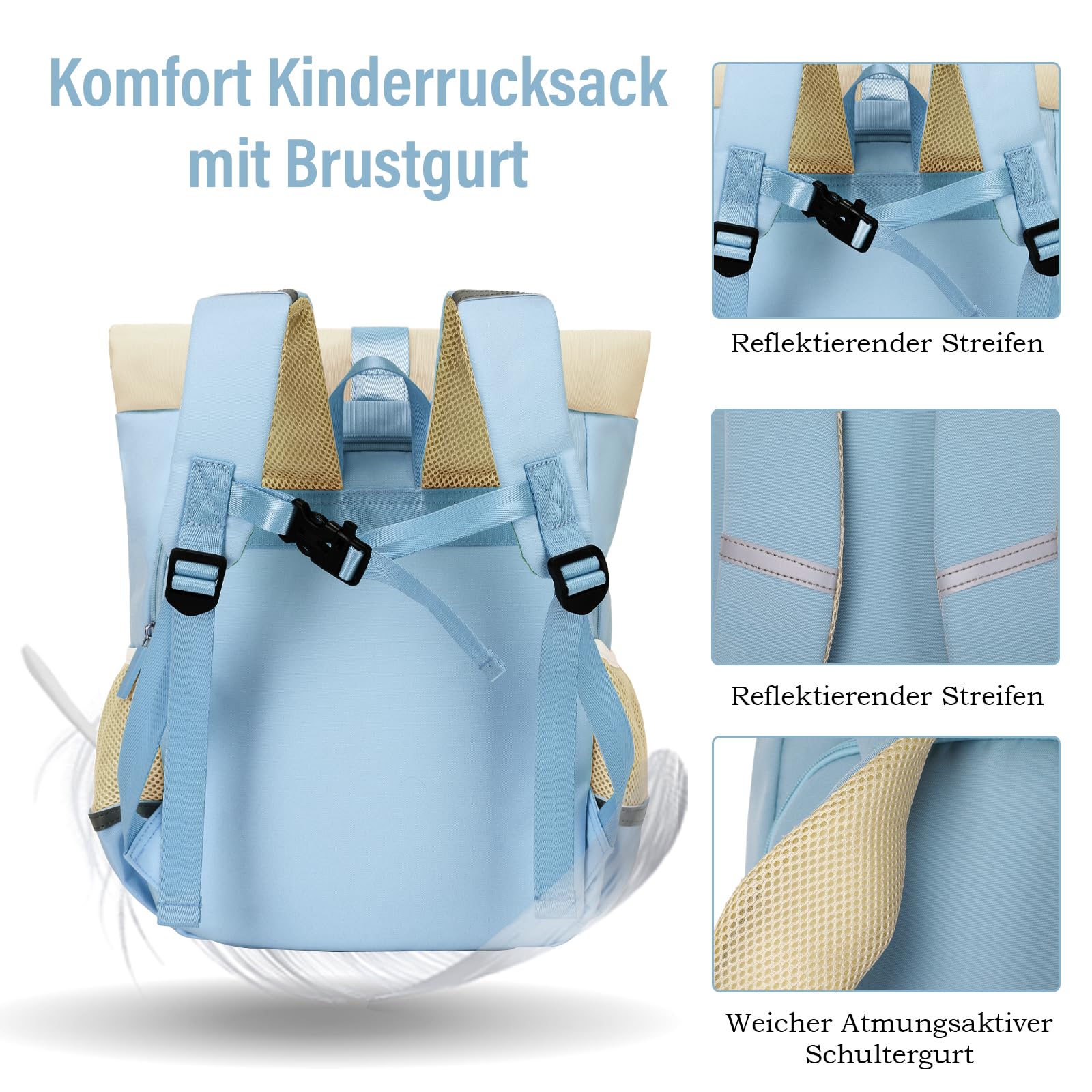 Travistar Kinderrucksack 3-8 Jahre Mädchen Rolltop 12L-16L Reiserucksack mit Brustgurt Lila