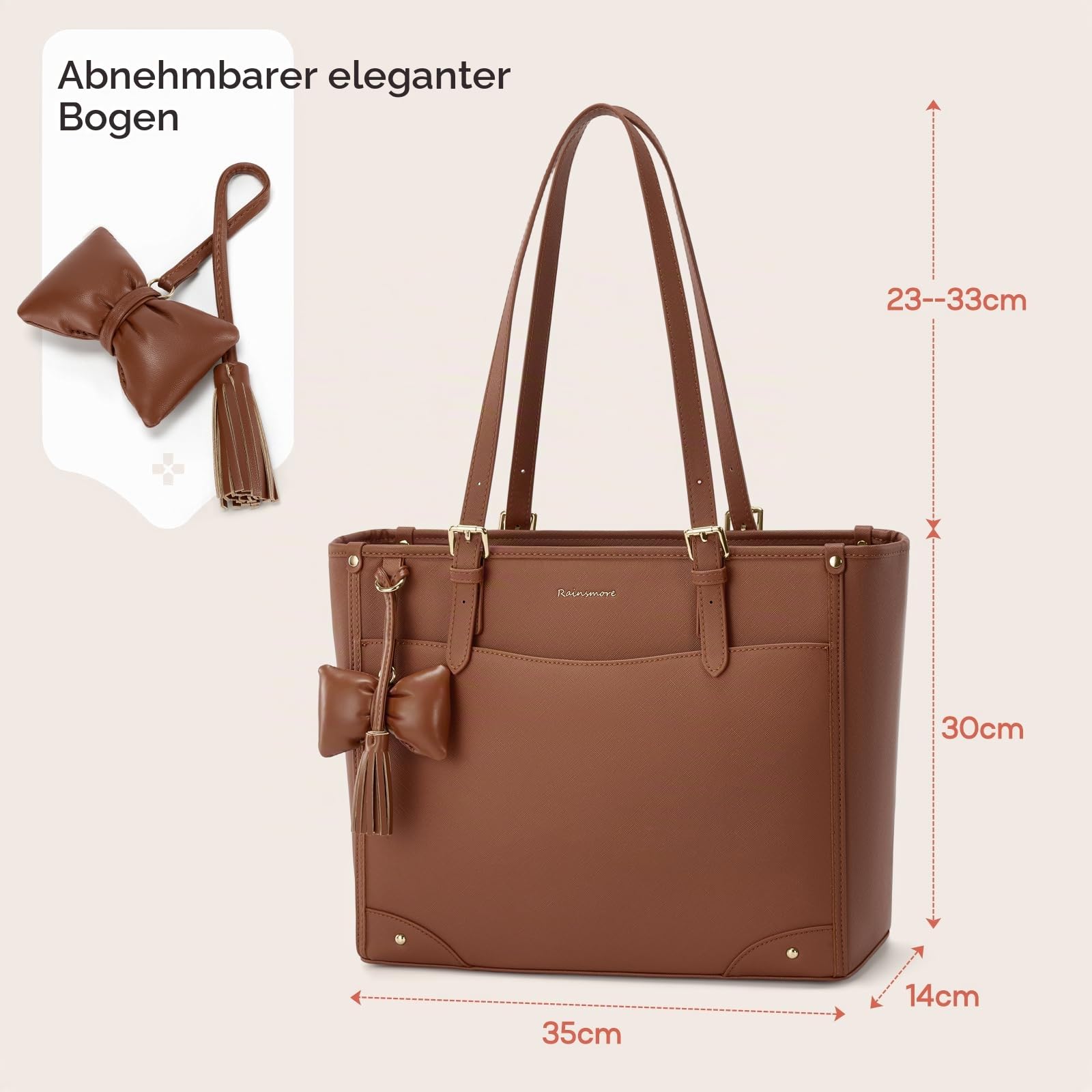 RAINSMORE Handtasche Damen Groß Shopper 14 Zoll Arbeitstasch