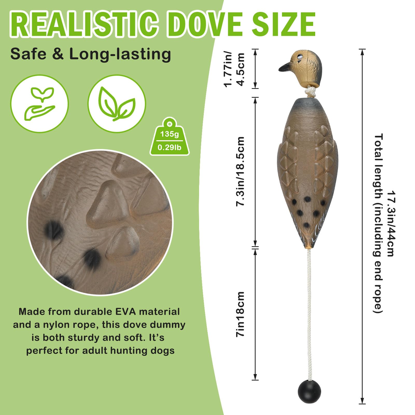 Archerest Dead Dove Dummy Bumper Toys for Waterfowl Hunting Retriever Dog Training, Floating Bird Dummy Trainer Outdoor Soft Durable Realistic Fowl