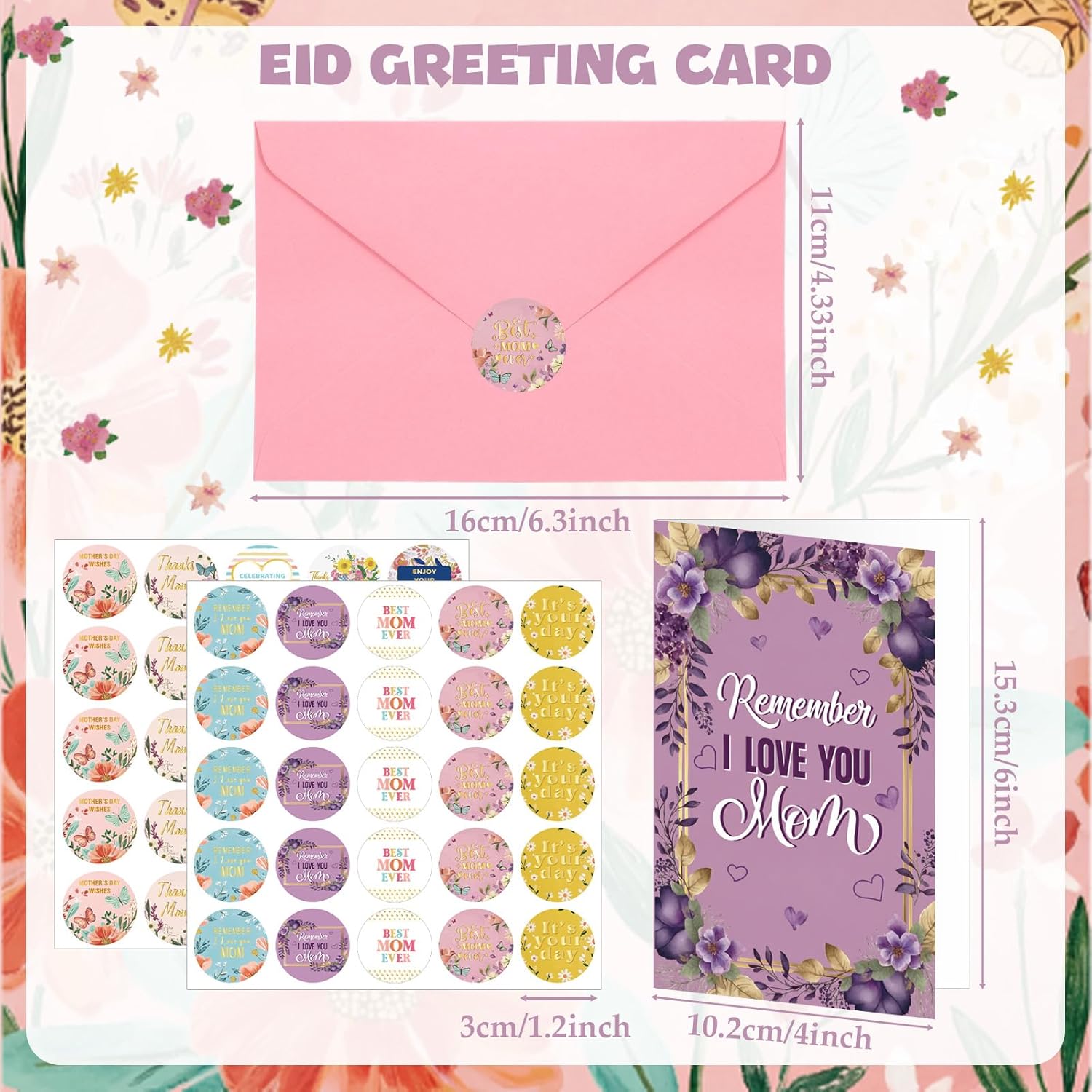 Yeaqee 100 Pack Mothers Day Cards Bulk Thanks Gift for Mom Greeting Cards with Envelopes and Stickers Flower Style for Mom Stepmother Mother Florist Birthday Gift Supplies