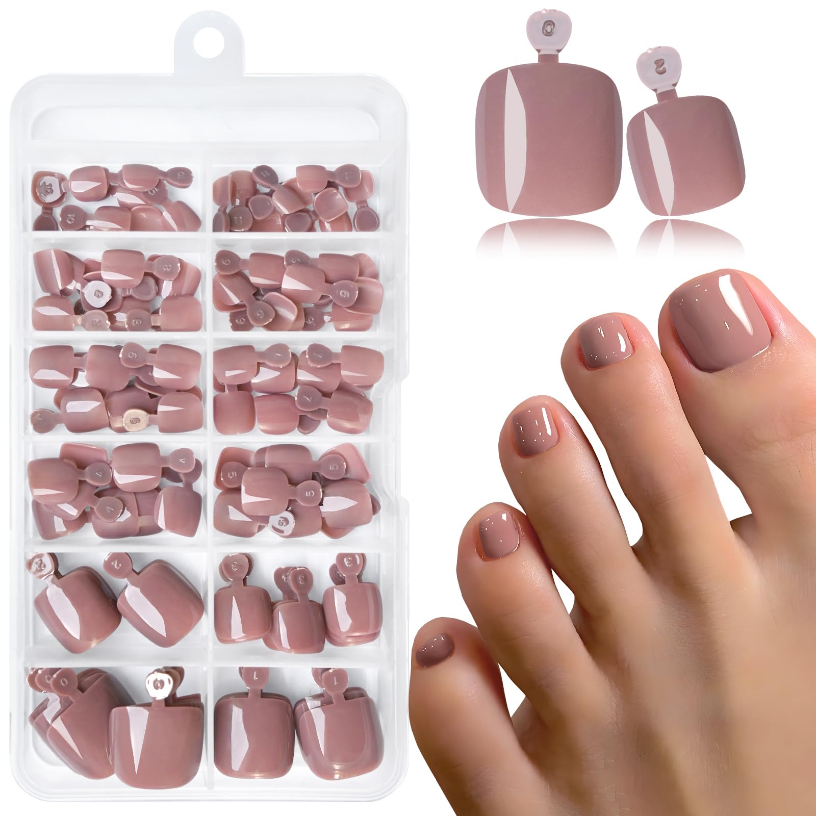 LoveOurHome 120pc Coffee Press on Toenails Women Fake Toe Nails with Tabs, Coffee Fake Toenails Press on Toes Nails Glue on Toenail Acrylic Toe Nail
