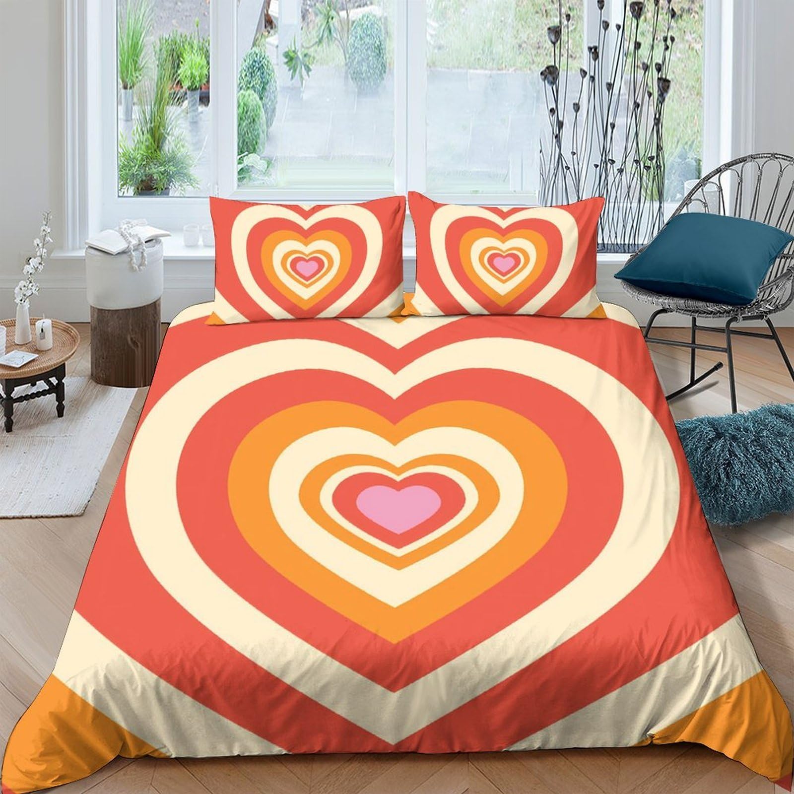 Ctjqhvkz Style-7 3D Printed Retro Heart Fitted Sheet Microfiber Soft Bedroom Decor Colorful Love Mattress Cover For Home Dorm Single（135X200cm）