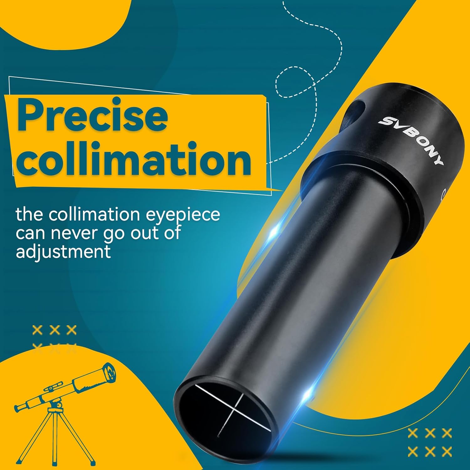 SVBONY SV197 Collimating Cheshire Eyepiece Bundle with SV233 7PCS Telescope Accessory Kit, 6mm 17mm Eyepiece, 2X Barlow Lens Moon Filter ND4 Filter 82A Color Filter, for Astronomical Observations