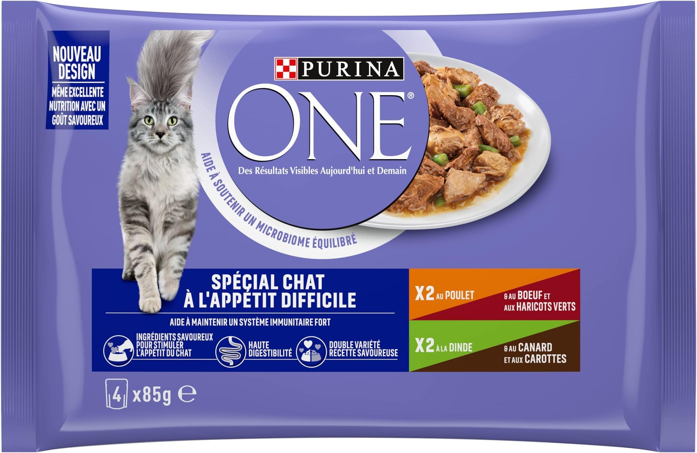 Purina One - Alimento Especial en Salsa de Ternera/Pollo/Pato y Pavo para Gato con apetito difícil 340 g (Paquete de 6)
