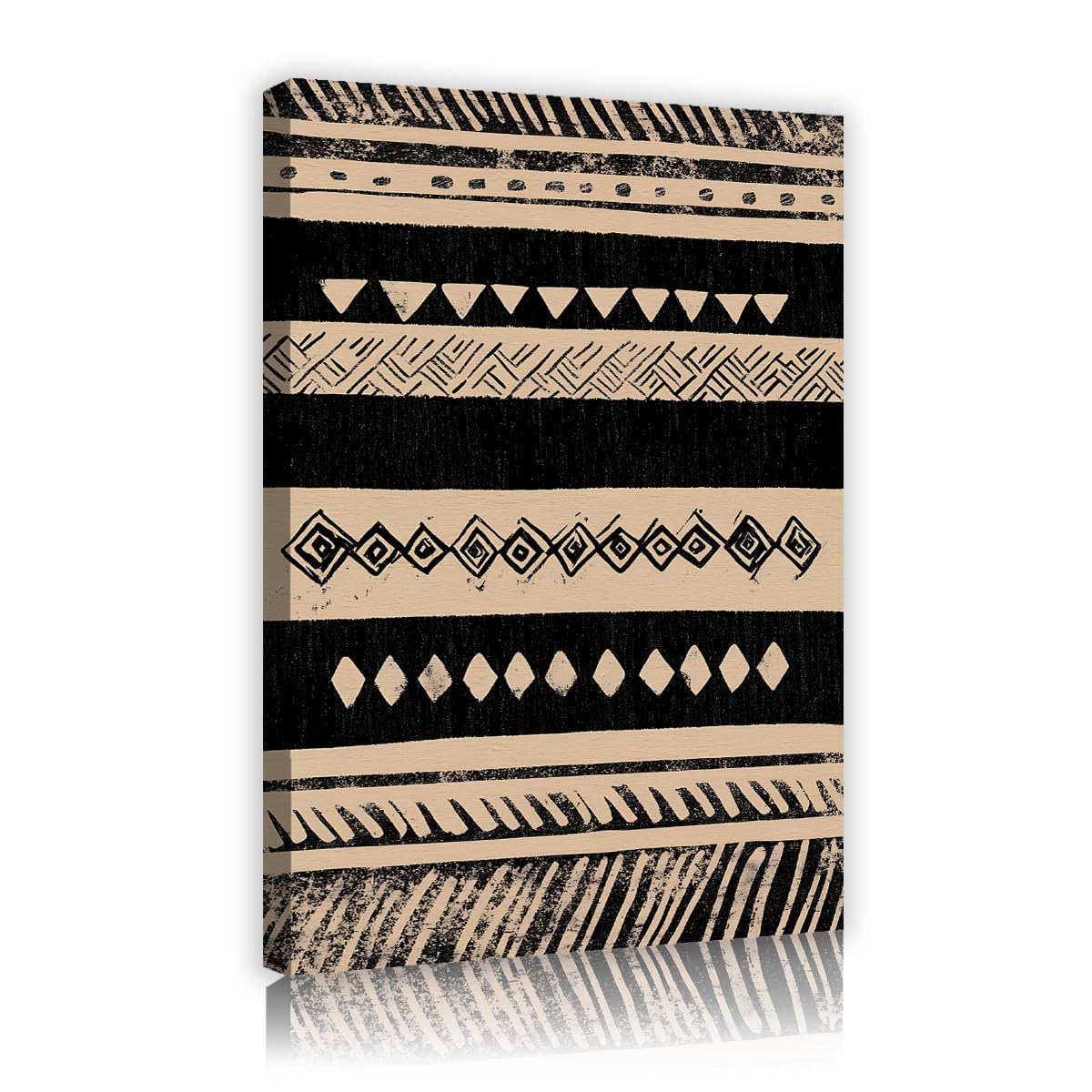 TOANGWALL Plemienne płótno Aztec Wall Art Beżowy Trójkąt Diament Malarstwo Malarstwo Minimalistyczny Unikalny Printed Plakat Kawiarnia Korytarz 30 x 45 cm