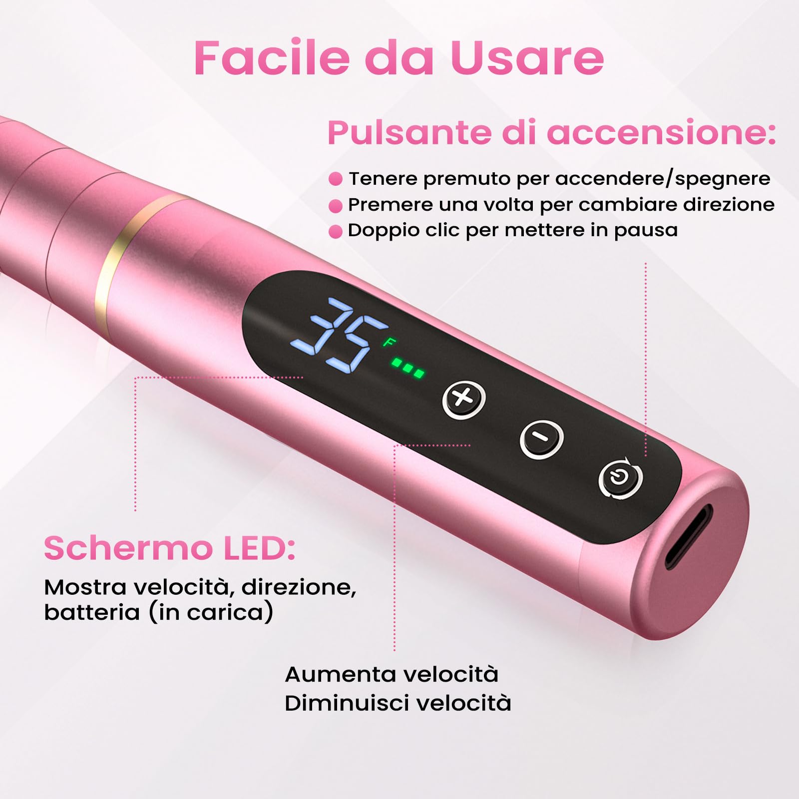 NAILGIRLS Fresa per Unghie Professionale 35000 Giri, Lima Elettrica per Unghie con Schermo LED, 11 in 1 Ricaricabile Frese per Unghie Portatile Trapano per Unghie Senza Fili Velocità Regolabile, Rose