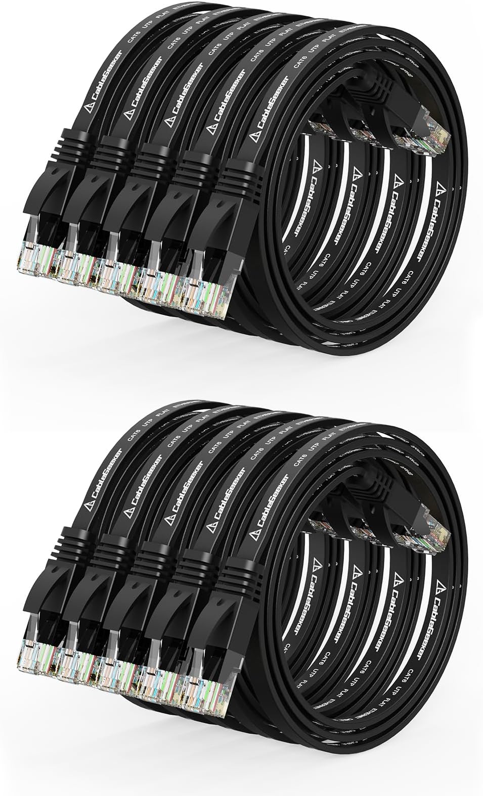 Cat 6 Ethernet Cable 1.5ft (10 Pack) (at a Cat5e Price but Higher Bandwidth) Flat Internet Network Cables - Cat6 Ethernet Patch Cable Short - Black Computer LAN Cable with Snagless RJ45 Connectors