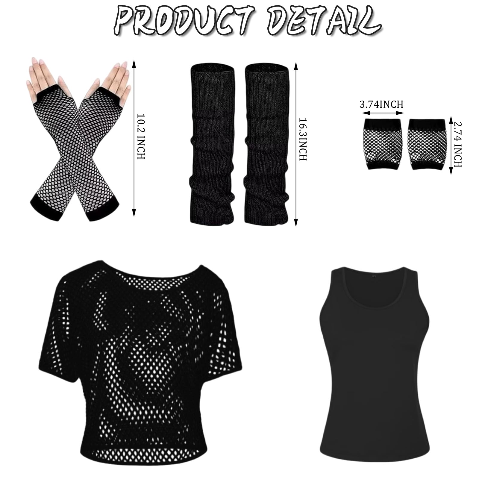 MUNSKT Women's Neon Outfit, 80s 90s Fishnet T-Shirt Sleeveless Top with Gloves Leg Warmers - Image 2