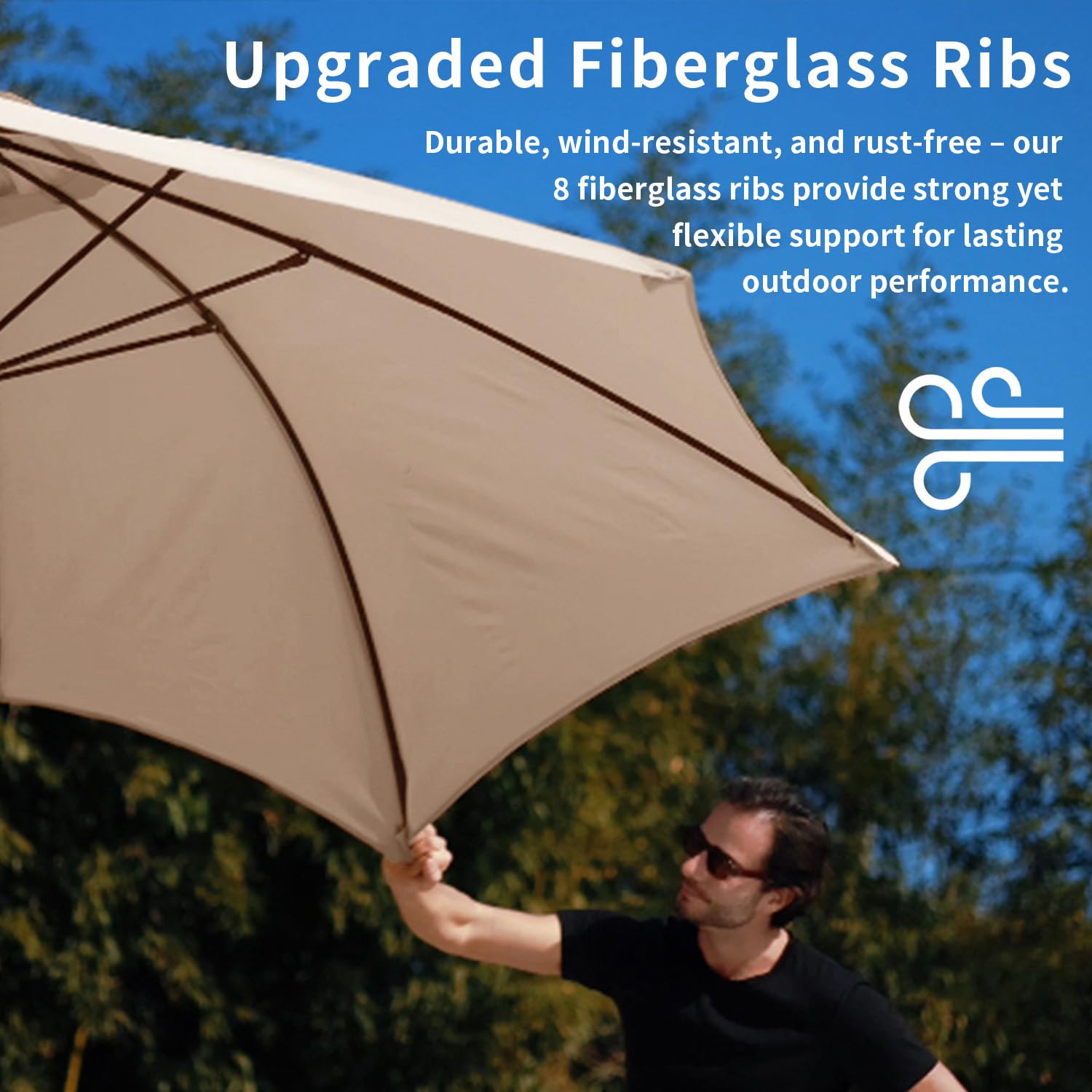 Patio Kingdom 10FT Patio Umbrella Outdoor Market Umbrella with Crank and Tilt, 8 Flexible Fiberglass Ribs, UV-Resistant Waterproof Canopy for Patio, Deck, Garden, Backyard, Beige : Patio, Lawn & Garden
