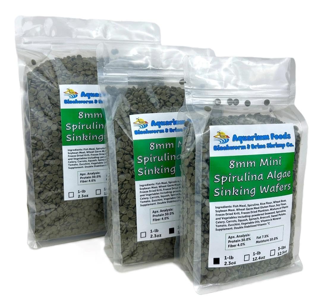 Aquatic Foods Inc. 8mm - 1/3" Mini Sinking Wafers of Algae, Spirulina, Veggies for All Tropical Fish, African Cichlids, Shrimp, Snails, Crabs, Catfish