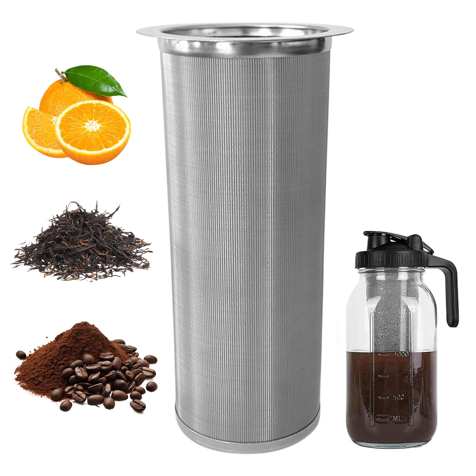 Filtre à café à froid pour pot Mason large goulot, passoire acier inoxydable 304, cafetière glacée 950 ml