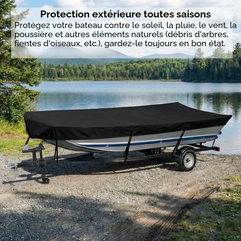 Housse de Bateau Jon 420D - Bâche pour Bateau à Fond Plat UV-Protection Imperméable & Antivent,Gris,12~14FT: 470cm x 210cm