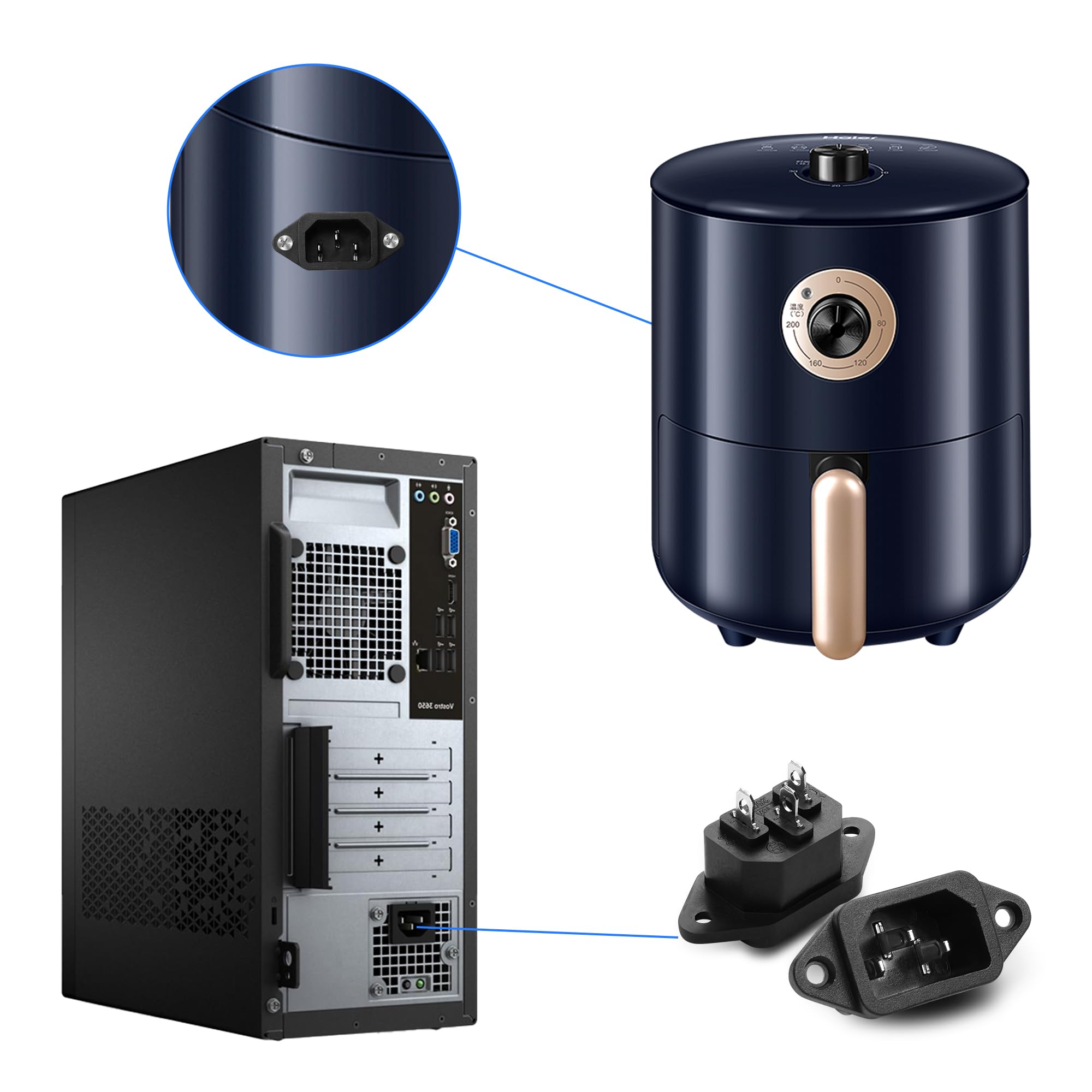 IEC320 C14 Panel Mount Adapter Plug C14 Maschio 3Pin Power Connector Socket Screw Mount 250V 10A AC IEC C14 Inlet Module Plug Power Connector Socket 4PCS