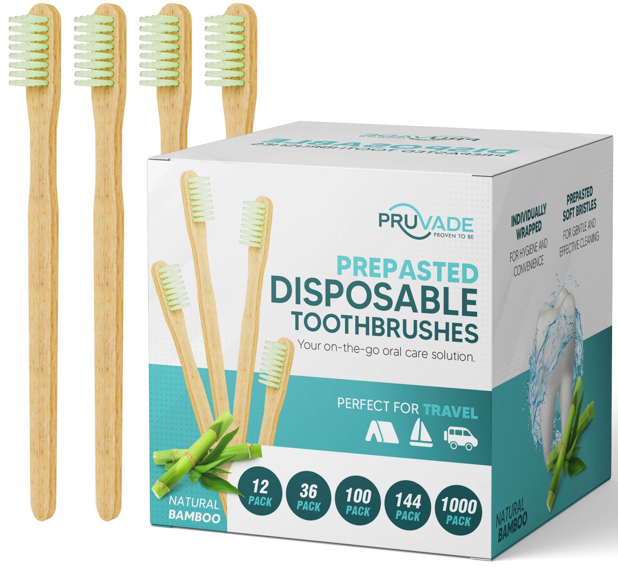 144 Pack Disposable Bamboo Toothbrushes with Toothpaste Built in - Prepasted Toothbrushes Individually Wrapped - Single Use Waterless Tooth Brush with Soft Bristles for Work, Camping, Travel