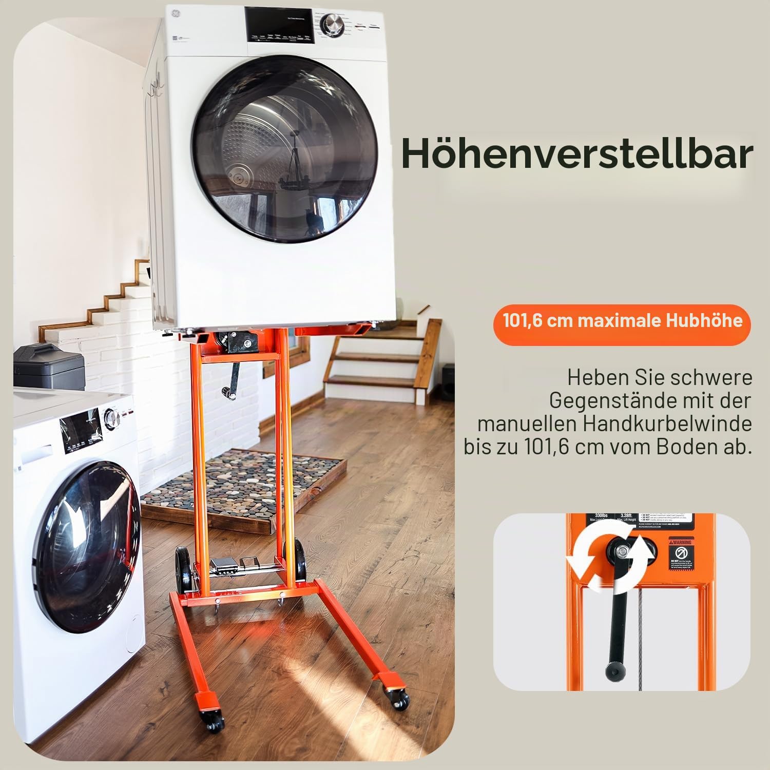 SuperHandy Material Hebewinde Stapler, Palettenwagen, Hubtisch, Gabelheber, 150 kg, 100cm maximale Hubkraft mit 20cm Rädern, Lenkrollen [zum Patent angemeldet]