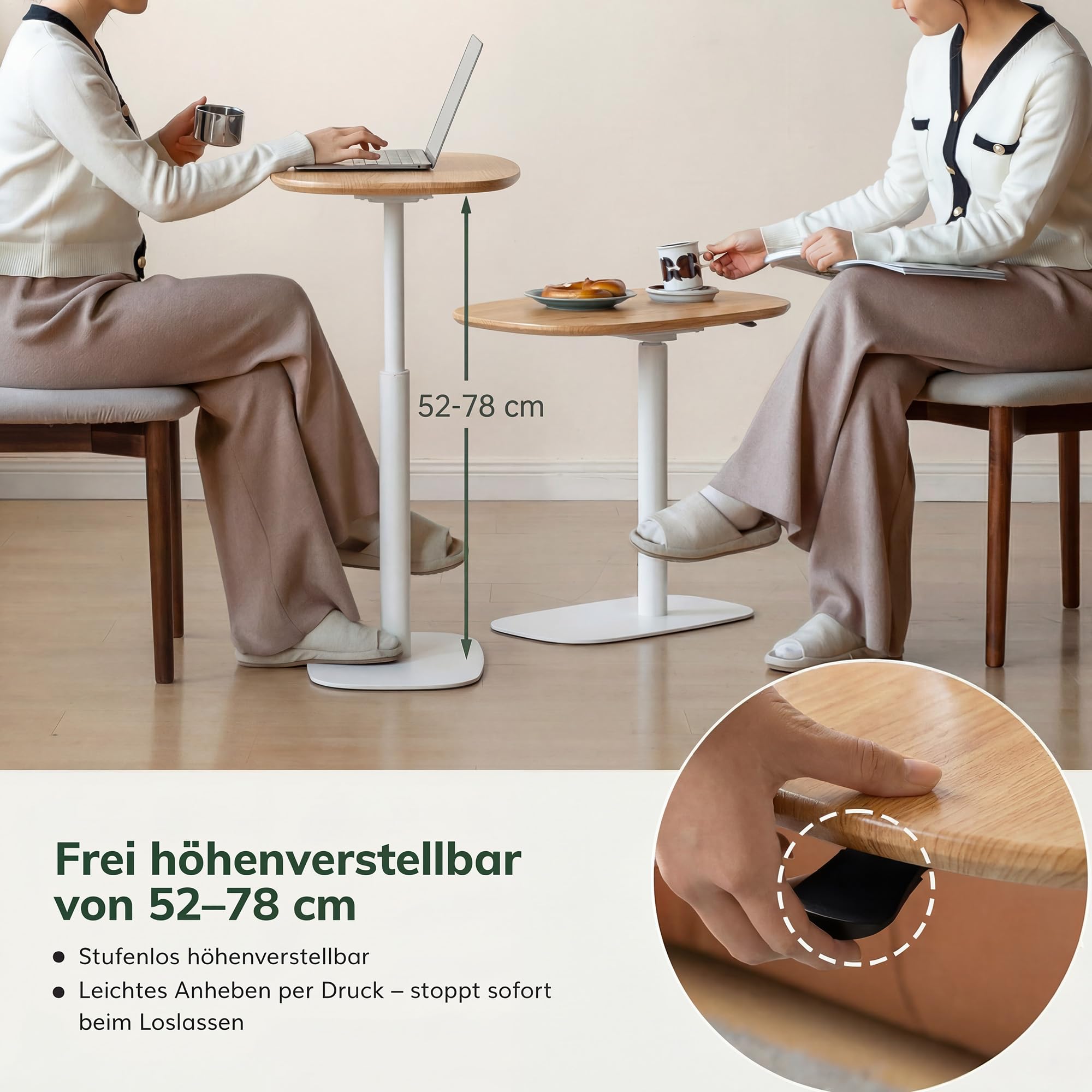 YESWOOD Beistelltisch C-Form höhenverstellbar & 360° drehbar, Couchtisch mit Metallgestell, Sofatisch für Wohnzimmer, Laptoptisch für Schlafzimmer,60 x 40 x 52-78,5 cm, Eiche