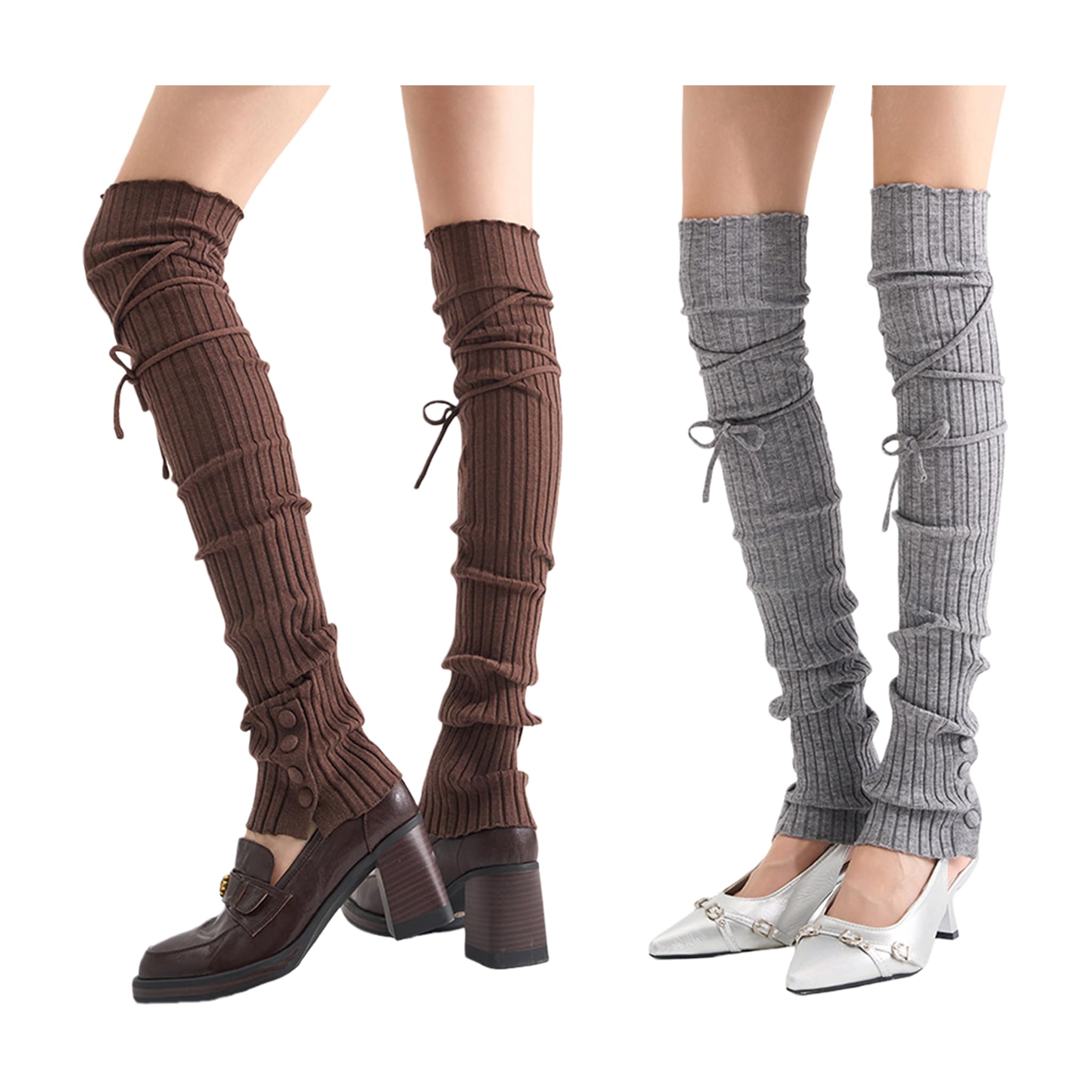 2 Pairs Womens Y2K Knitted Wool Leg Warmers Stylish Leg Sleeves for Fashion Warmth