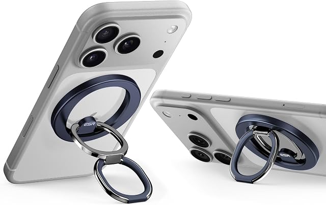 ESR pour MagSafe Porte bague, 360 Poignée de téléphone magnétique à double anneau tournant, alliage MagSafe Support téléphonique pour iPhone Air/17e/17/16/15, Samsung S26/S25 Series, Pixel 10, Titane Bleu, MagSafe Accessoires