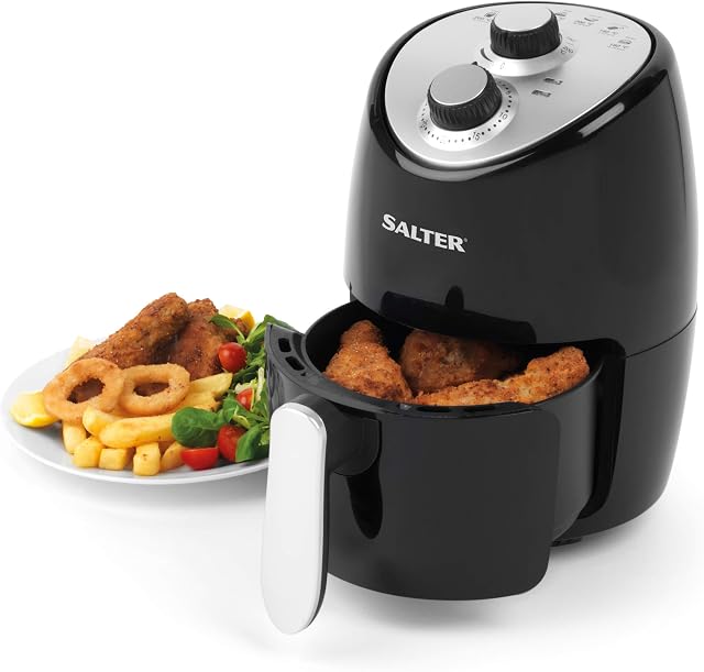 Salter EK2817 Compact 2L Hot Air Fryer, 1000W Fryer, Removable Frying Rack & 30 Minute Timer, Student/Small Household Air-Fryer, Adjustable Temperature, Auto Shut Off, Cooks Using Hot Air Circulation