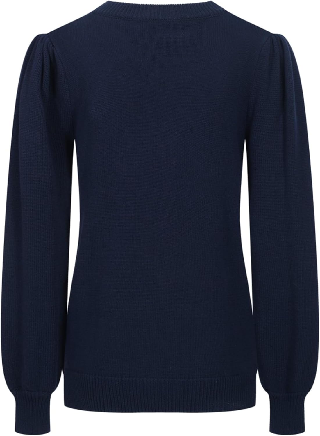 OXKNIT Women's Knit Long Sleeves Sweaters, Retro Florals Pattern Dark Blue Crewneck Bubble Sleeves Pullover Top - Image 2