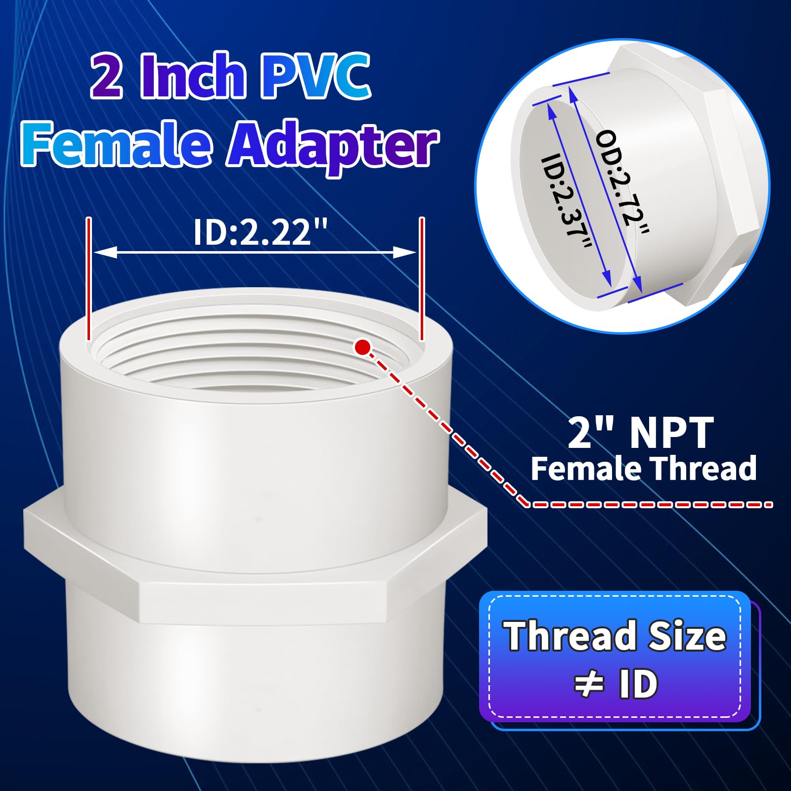 Snapklik.com : 5Pcs White PVC Pipe Fittings, 2inch NPT Female Thread ...