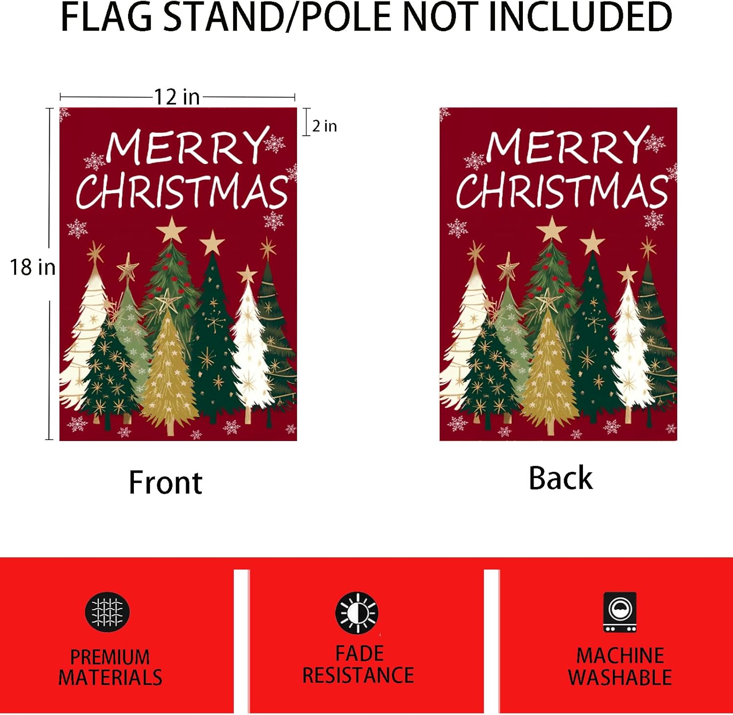 Merry Christmas Trees Garden Flags 12x18 Inch -Double Sided Small Christmas Yard Flags UV protection Fade Resistant for Holiday Decoration Outdoor - Image 2