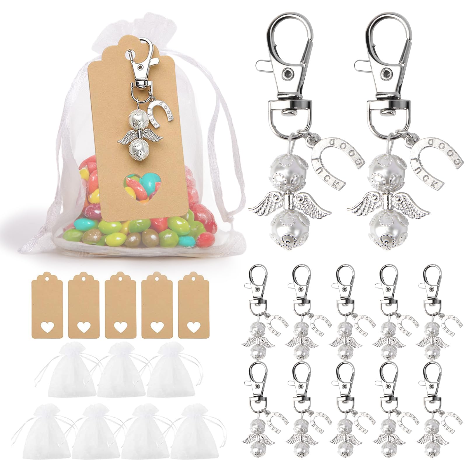 VGOODALL Colgante de ángel de la Guarda, Juego de 30 Regalos para Invitados con Bolsa de Organza Papel de estraza para comunión confirmación Boda Regalo Fiesta Souvenir