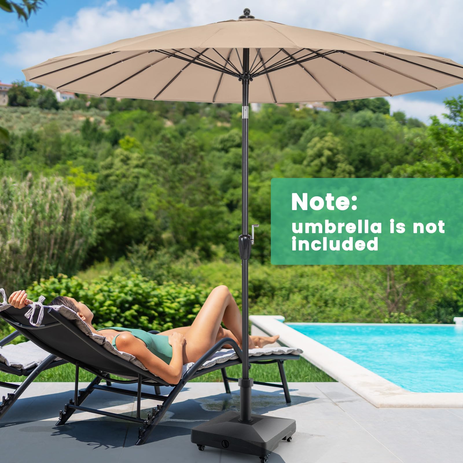 Tangkula Patio Umbrella Base, Heavy-Duty 54 lbs Market Stand w/4 Universal Wheels, 2 Receivers, Square Pole Stand for Outdoor, Fillable Mobile Umbrella Base for Deck, Poolside, Lawn, Black : Patio