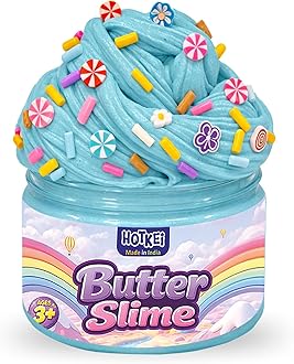 HOTKEI Teal Color Jasmine Scented Butter Slime for Kids 3 to 10 Years Kit Set with Sprinkles Candy Charms Soft Stretchy Toy Slime Birthday Return Gift Toys for Kids Boys Girls Birthday