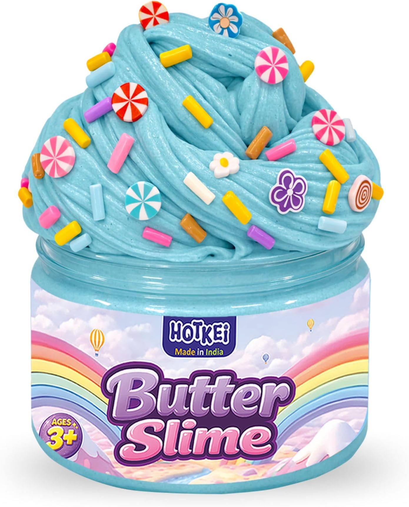 HOTKEI Teal Color Jasmine Scented Butter Slime for Kids 3 to 10 Years Kit Set with Sprinkles Candy Charms Soft Stretchy Toy Slime Birthday Return Gift Toys for Kids Boys Girls Birthday