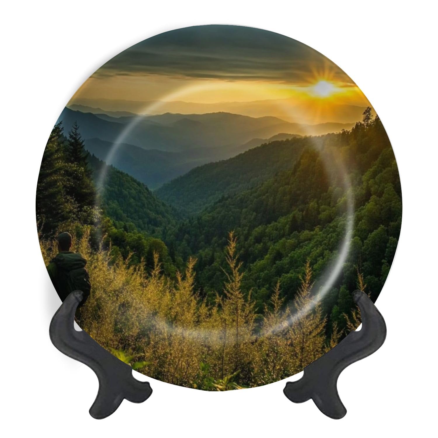 Decorative Plates for Display Sunrise Newfound Gap Gift Plates Ceramic Collections Plates Hanging Artwork for Living Dining Room Kitchen Souvenir