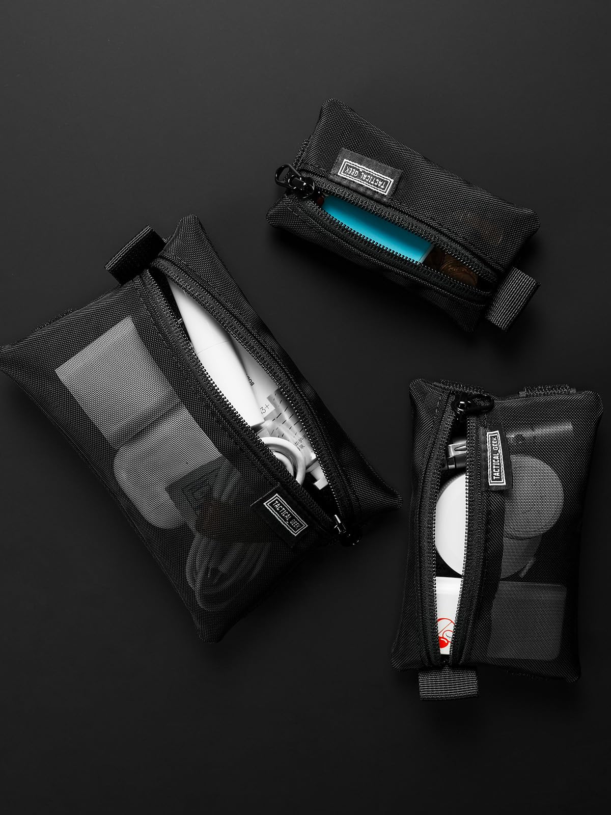 TACTICAL_GEEK Storage A5 EDC zestaw toreb do przechowywania, uniwersalne haczyki i pętelki, torba na gadżety EDC, separator, organizer kieszonkowy do codziennego użytku, siatkowy czarny