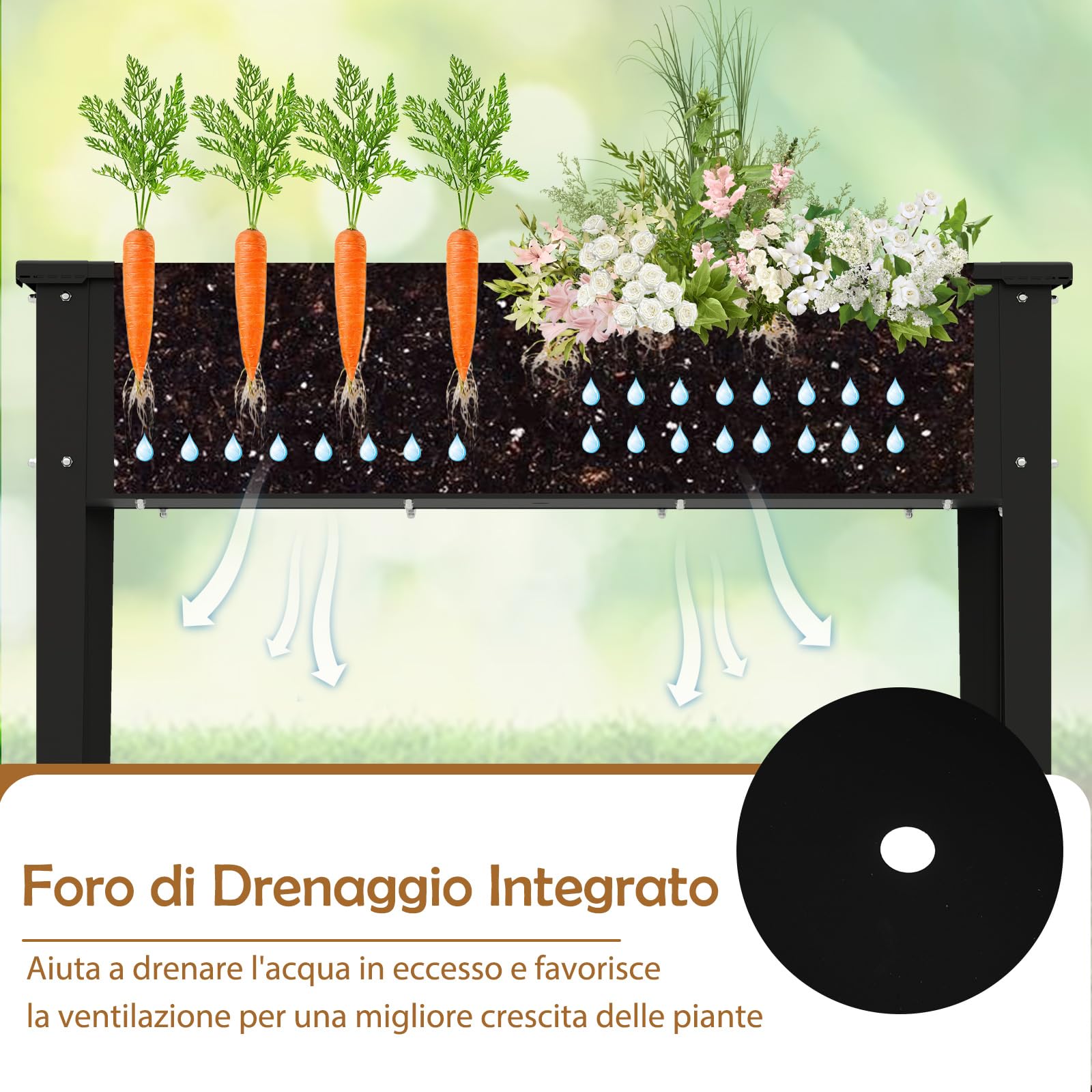 COSTWAY Letto da Giardino Rialzato, Fioriera Elevata con Gambe, Fori di Drenaggio, Aiuola Rialzata per Verdure, Frutta, Fiori e Erbe, Ideale per Balcone, Cortile e Patio, 100 x 40 x 80 cm
