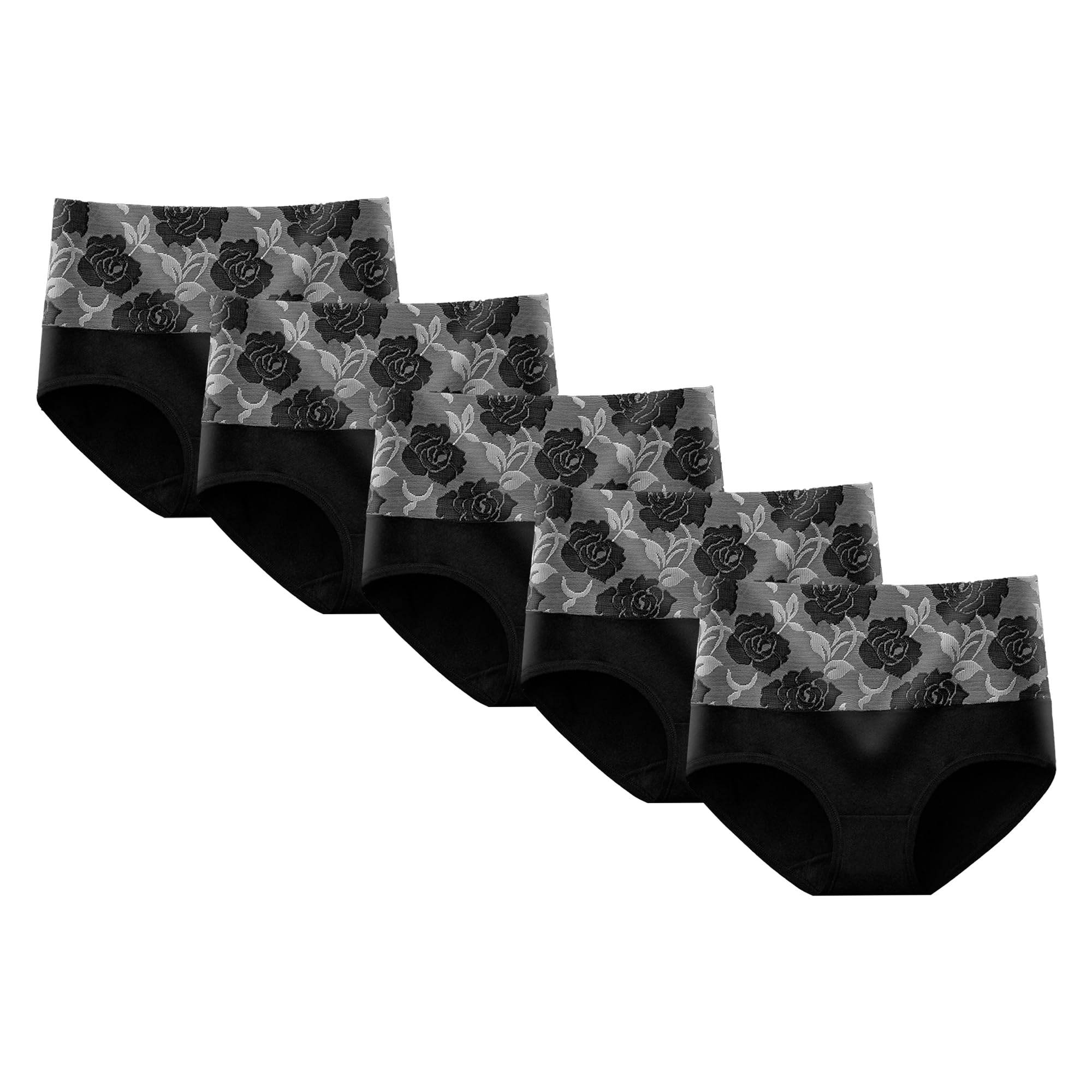 Slip da donna a vita alta, multicolore, traspirante, in cotone, con motivi semplici, mutande per taglie forti (nero, 5 pezzi, 5XL)