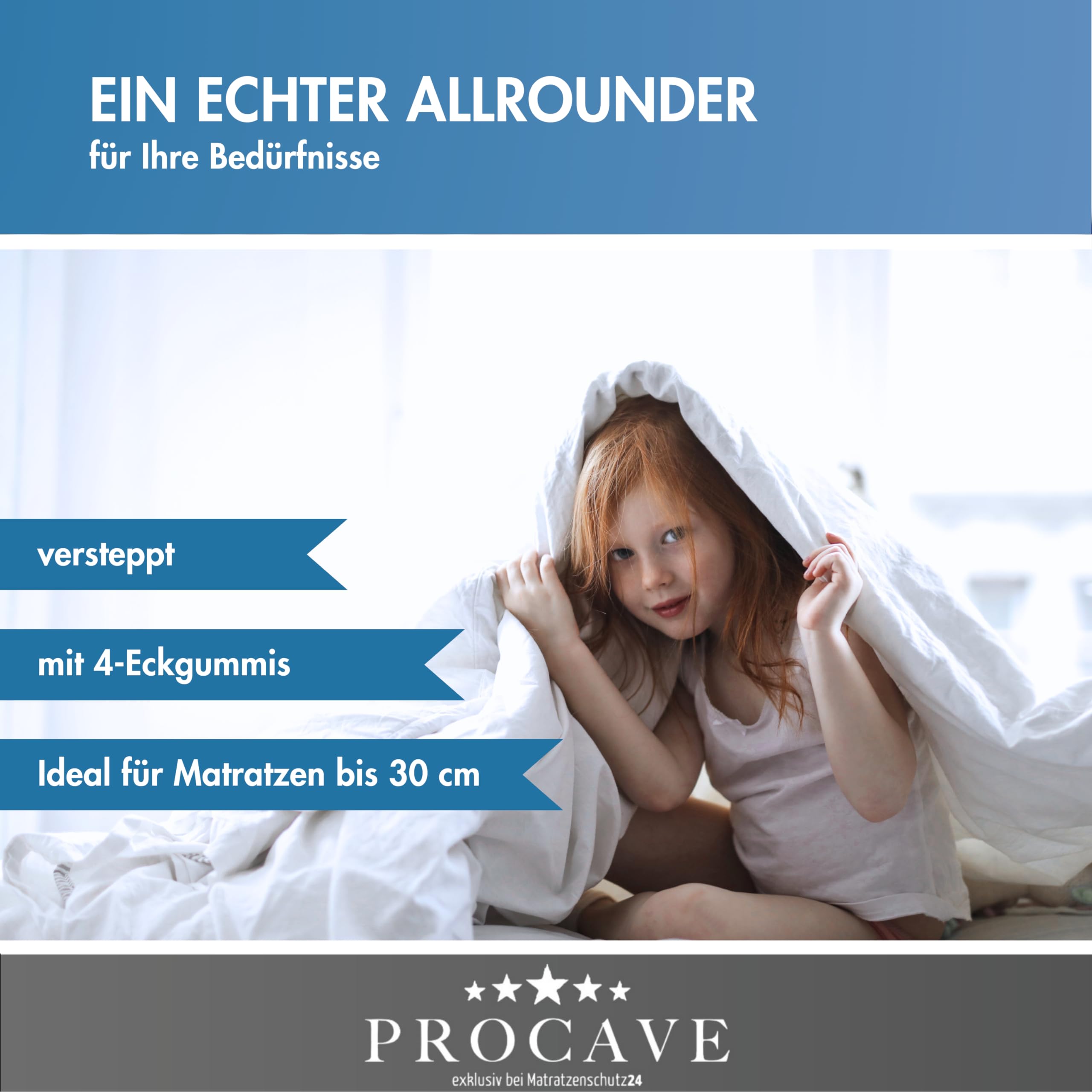 PROCAVE Matratzenauflage Lyocell-Tencel versteppt, Matratzenschoner mit 4-Eckgummis, Matratzen-Spannauflage 100% aus Deutschland, Matratzenschutz in 180x200 cm